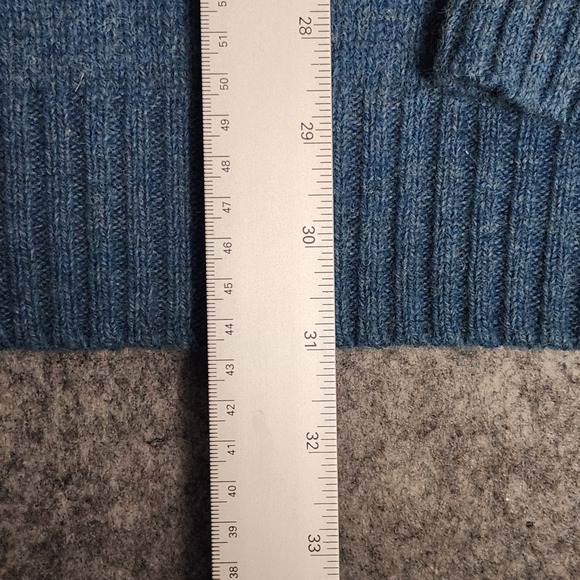 LL Bean Sweater Men L Reg Shetland Wool Blue Elbow Patches Quarter Zip 285327 - Picture 5 of 6